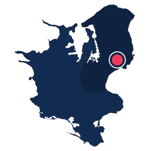 Kort over Sjælland, hvor Nemovos område i København og Nordsjælland er fremhævet
