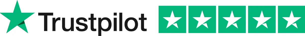 Logo: Trustpilot med fem stjerner